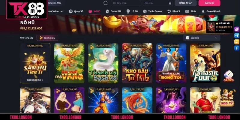 Sảnh nổ hũ TX88 sở hữu hơn 500 tựa game phong phú và thú vị